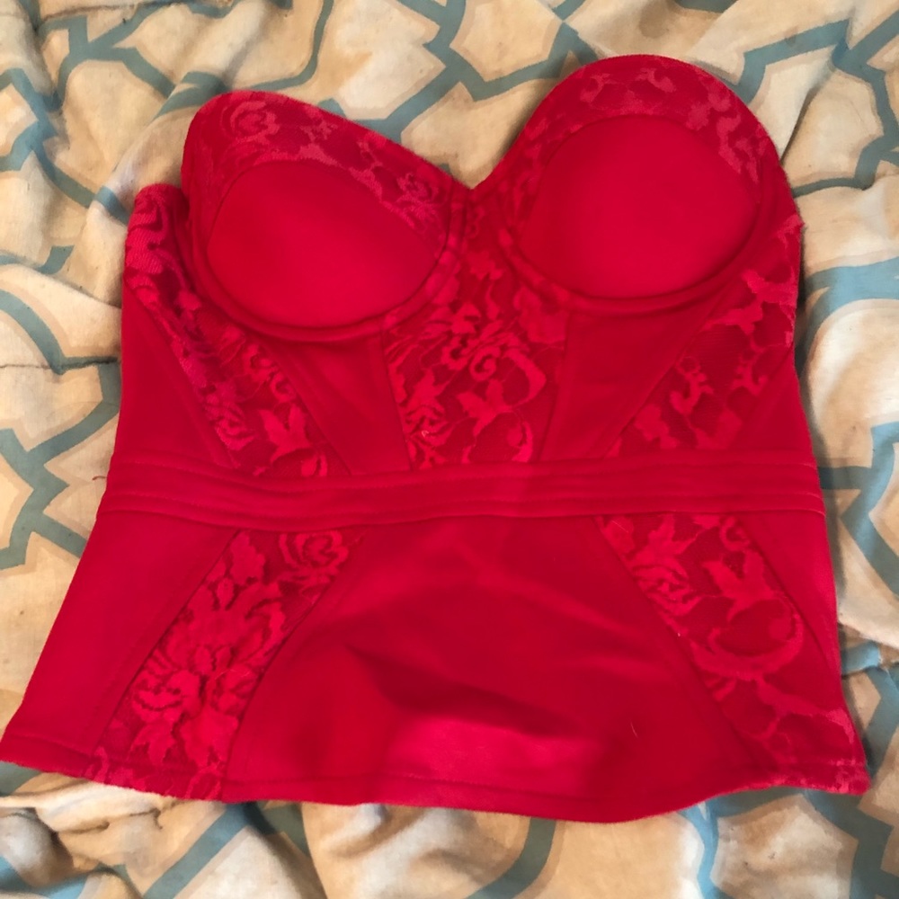 Red strapless top